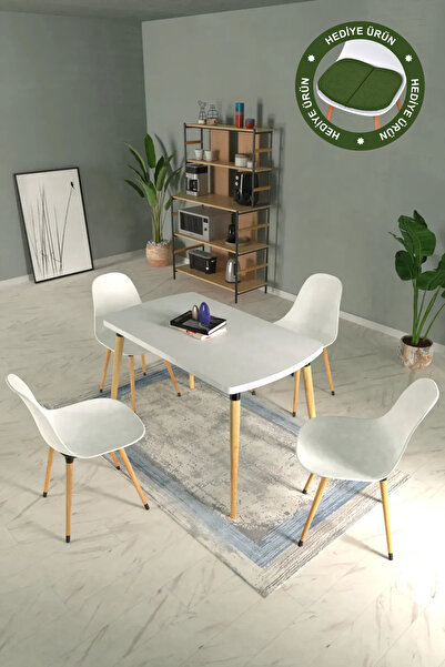 VİLİNZE Eames Sandalye Argos Ahşap MDF Sabit Mutfak Masası Takımı - 70x120 cm