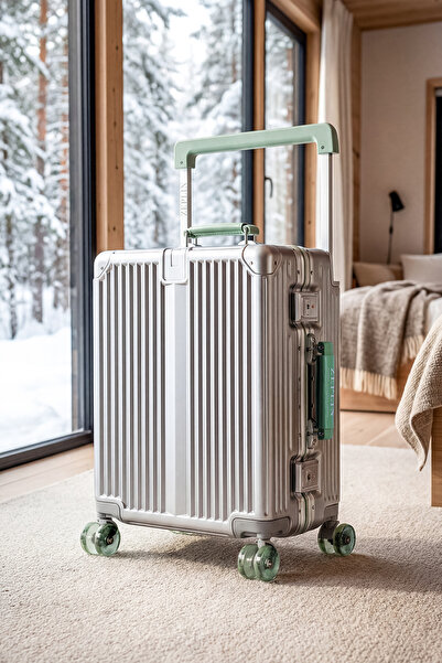 Zeplin Boxy PC Policarbon Kabin Boy Valiz Silver-Yeşil