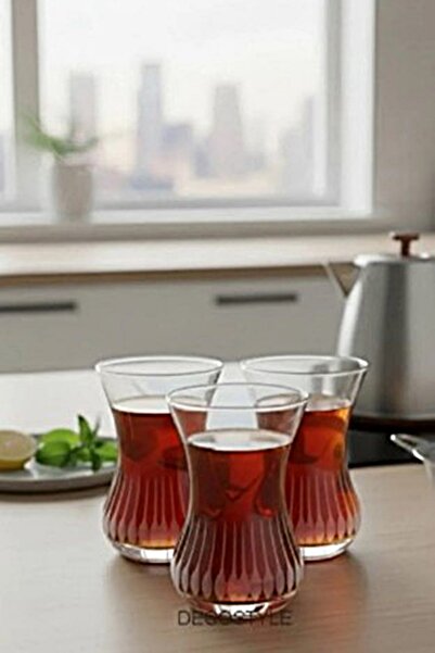 DECOSTYLE Paşabahçe Yakut 6'lı Çay Bardağı Seti - Kırmızı Dekorlu Lüks Cam Sunum