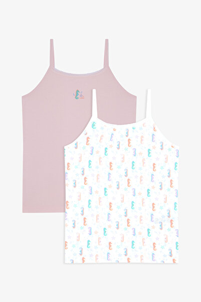 Penti Girl's Deniz Printed Seahorse Cotton 2-Piece Undershirt