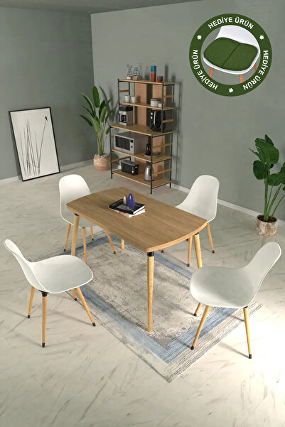 VİLİNZE Eames Sandalye Argos Ahşap MDF Sabit Mutfak Masası Takımı - 70x120 cm