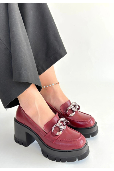 ARMÜZ Pantofi cu toc umplut din piele lacuita Winar Burgundy