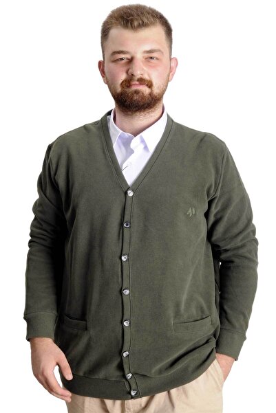 ModeXL Mode XL Büyük Beden Erkek Hırka Vanize Selanik Düğmeli 20548 Haki