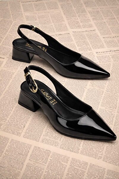 AYENDE MODA Pantofi cu toc joasă de sezon nou cu bandă din piele neagră pentr...