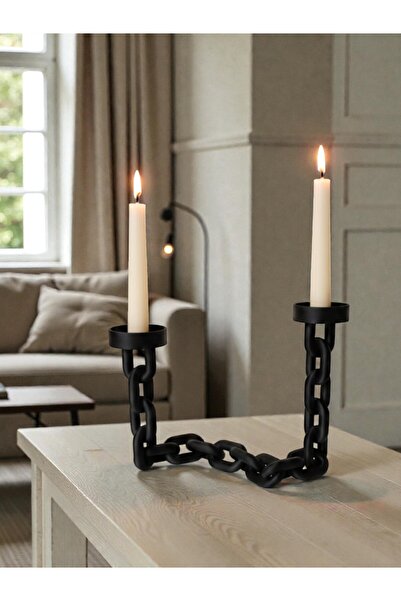 evden Şamdan Mumluk Dekoratif Siyah Zincirli Şamdanlık