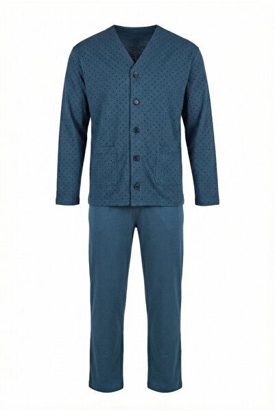 Aydoğan Men's buttoned pajamas 3469, cotton, Aydogan-Blue-L INTL