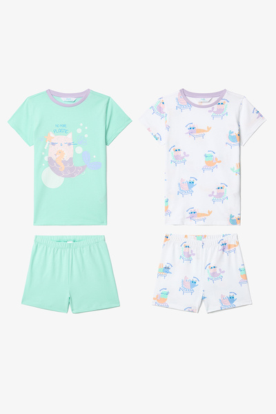 Penti Girl's Purrmaid Cotton 2-Piece Pajama Set