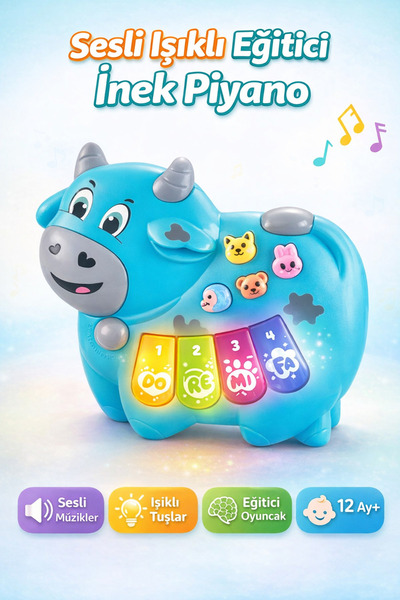 Cow Baby Piano with Sound Lights and Music - Baby Piano with Music Lights Educational
