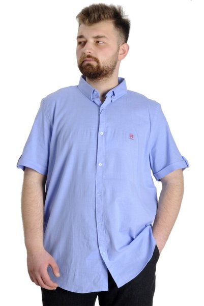 ModeXL Mode XL Plus Size Muška Lan Sa likrom Košulja 20393 Plava