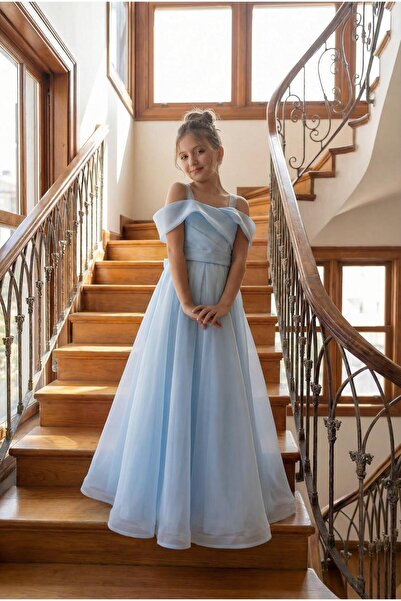 BUTİKHAPPYKİDS Rochie de seară lungă pentru fete, cu bretele, cu umeri goi, d...