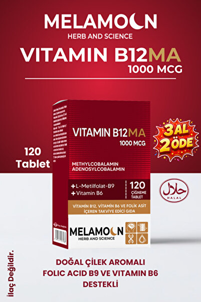 Melamoon B12, B6 Ve Folik Asit: Sinir Sistemi, Kan Oluşumu Desteği 1000mcg 12...