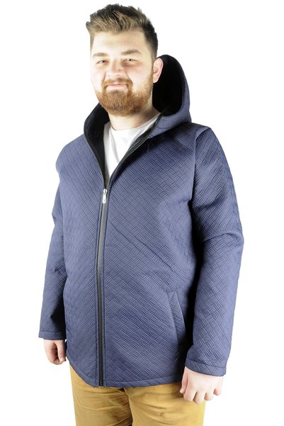 ModeXL Mode XL Büyük Beden Erkek Mont Kapsonlu Zippered Diamond Line 21087 Mavi