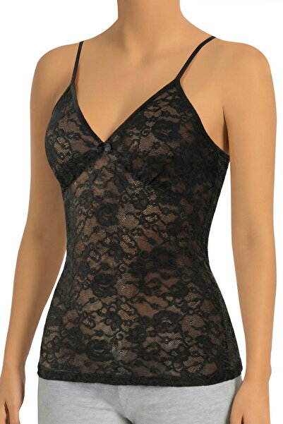 Öts Tanc negru din dantelă pentru femei, slim fit