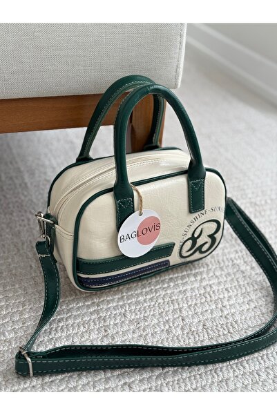 BAGLOVİS ÖNÜ BASKILI KREM KADIN OMUZ ÇANTASI