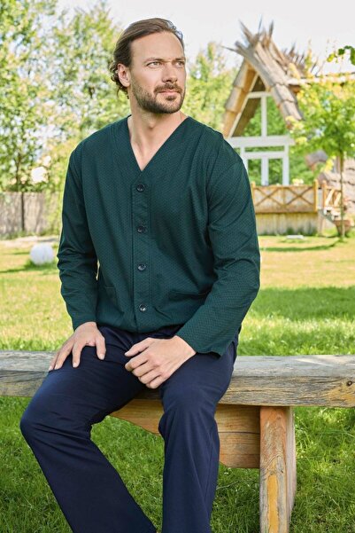 Aydoğan Pijamale bărbătești cu nasturi 3470, bumbac, Aydogan-verde-XL INTL