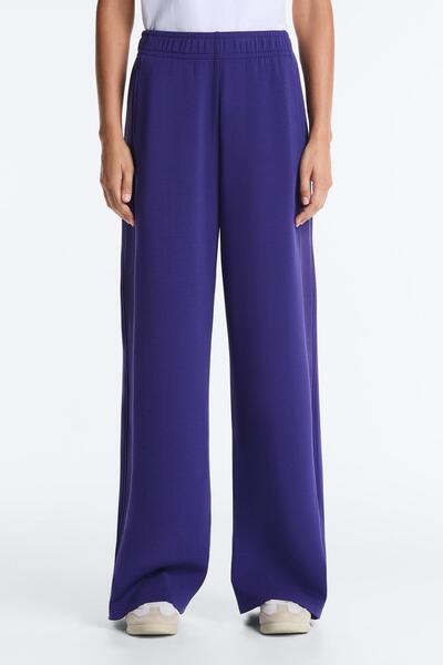 Oysho Wide-leg rib straight trousers with brushed modal