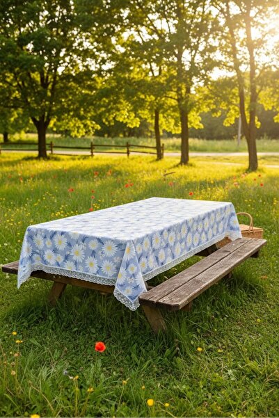 Rona Home Επιτραπέζιο κάλυμμα ανοιχτό μπλε Daisy, αδιάβροχο, μοντέλο κομψό ορ...