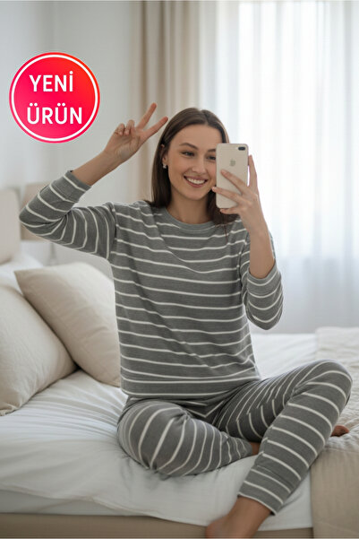 DOFİ Dofi Kadın Gri Flanel Polar Pijama Takımı – Sıcak ve Rahat