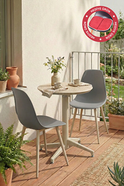 VİLİNZE Tilia Plastik Bahçe Balkon Bistro Seti Katlanır Masa 60*60 cm