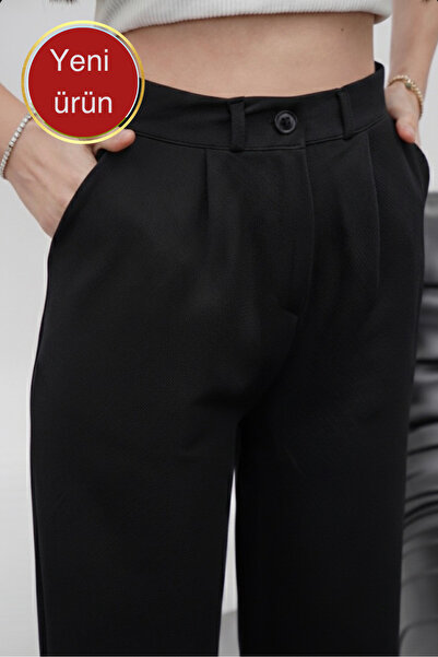 glanour بنطلون بالازو نسائي أسود قصة فضفاضة قطع أصلية