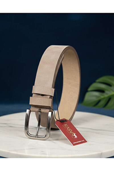 KASVA DERİ حزام جلد طبيعي أصلي من نوع نوبوك مينك فاتح اللون مقاس 4 سم