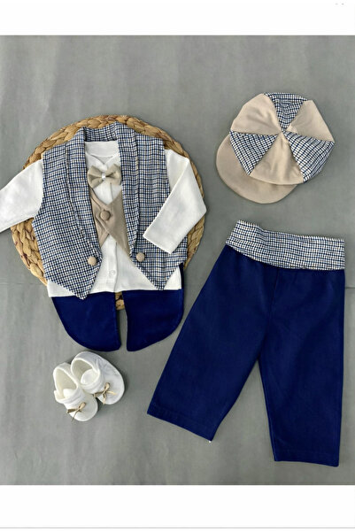 Petite Ponpon Baby Luxury Mevlit Set with Vest and Cap Hat Mevlüt Set Men