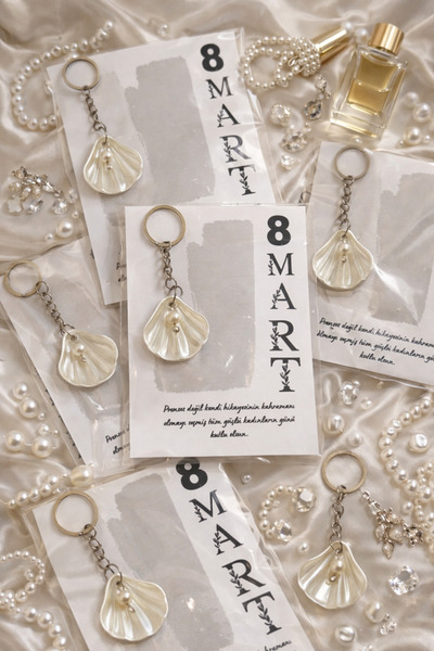 MyGift 8 mart kadınlar günü hediyesi kartlı istiridye anahtarlık 1 adet