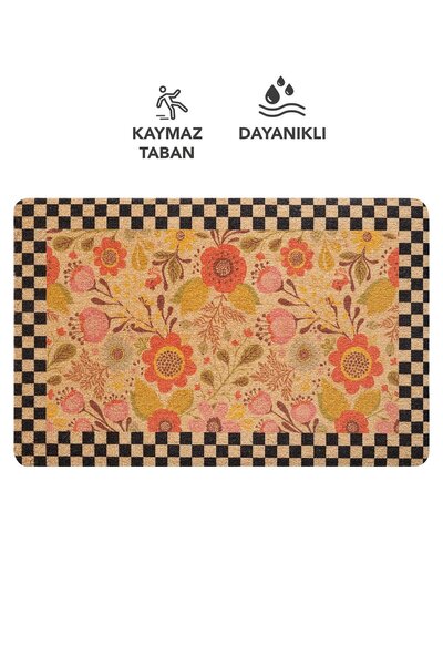 Cotto Home CocoJoy PJ006A Covoraș de ușă cu model de flori în carouri, cu baz...