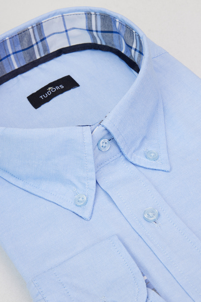 Tudors Cămașă pentru bărbați de mărime mare, albastră din bumbac Oxford - mân...