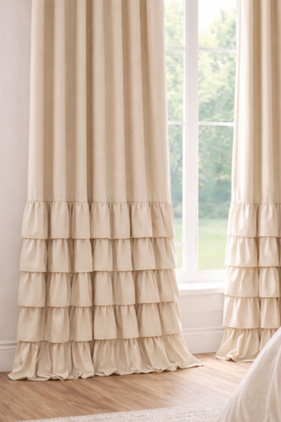 perde plus Cortina de in din bumbac vintage natural cu design cu volane (DIME...