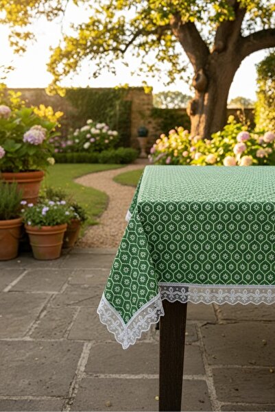 Rona Home مفرش طاولة كلاسيكي وأنيق باللون الأخضر، قماش فاخر بحواف مزخرفة، تصم...