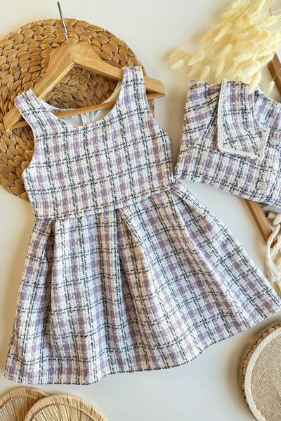 Monila Kız Çocuk Tüvit Kumaş Elbise ve Ceket 2'li Takım