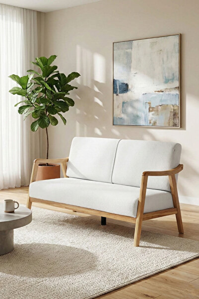 Zem Sevilla Bohem Ikili Kanepe Natürel Ahşap, Kırık Beyaz