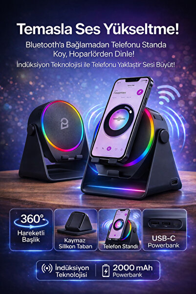 nelerbulurum İNDÜKSİYONLU VE BLUETOOTH HOPARLÖR TELEFON STANDLI RGB IŞIKLI SP...