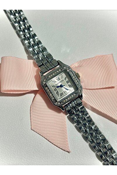 MyleeButik Taş Detaylı Kare Kasa Roma Rakamlı Metal Kadın Kol Saati