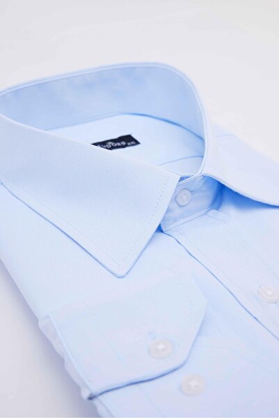 Tudors Pánská košile Dobby Cotton Blue s dlouhým rukávem a snadným nažehlením