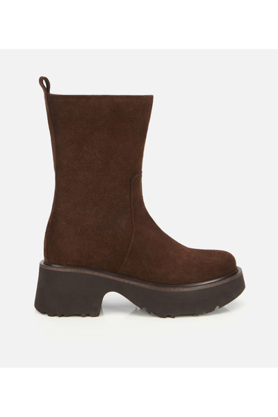 Hotiç Kadın Süet Deri Kalın Tabanlı Düz Bot