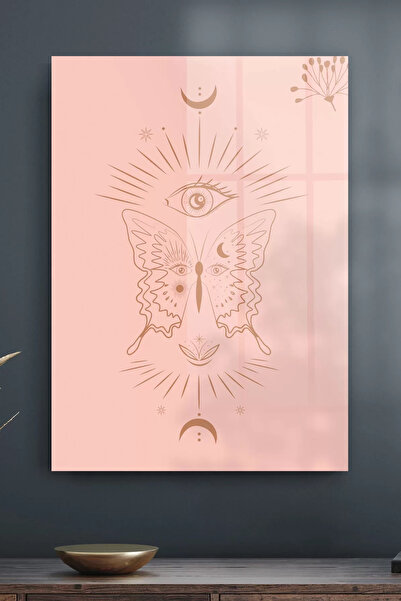 Decovetro Tablou din sticlă cu ochi roz și fluture