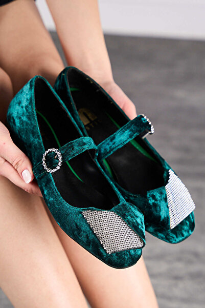 Allyup Green Velvet Stone - Pantofi casual pentru femei cu o singură curea 285