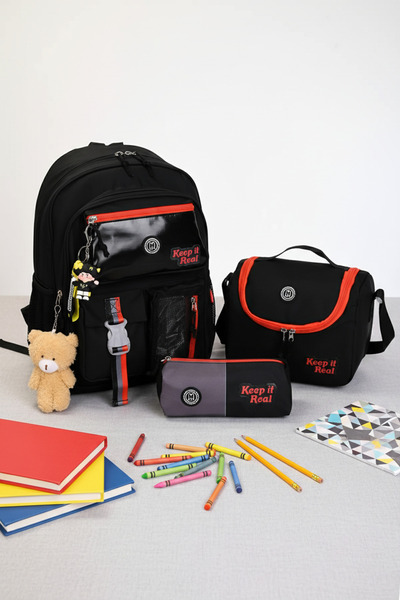 MUGGLE Mu-5941 Black Start Okul Çanta Seti 3'lü – Sırt Çantası, Beslenme Çant...