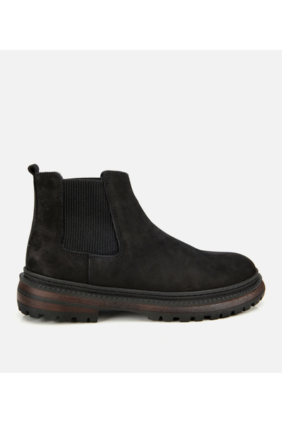 Hotiç Erkek Nubuk Deri Siyah Lastik Detaylı Chelsea Bot