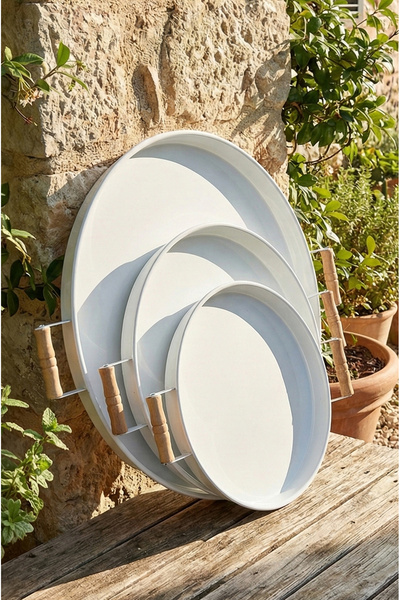 Genel Markalar 3'lü Sunum Tepsi Seti, Beyaz, 45cm-37cm-30cm, şık ve kullanışl...