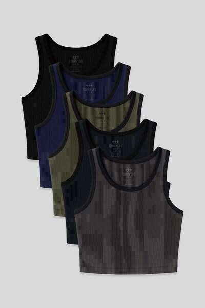 TOMMY LIFE Basic U Neck 5 Pack Women's Crop Top Tank Top - 97160