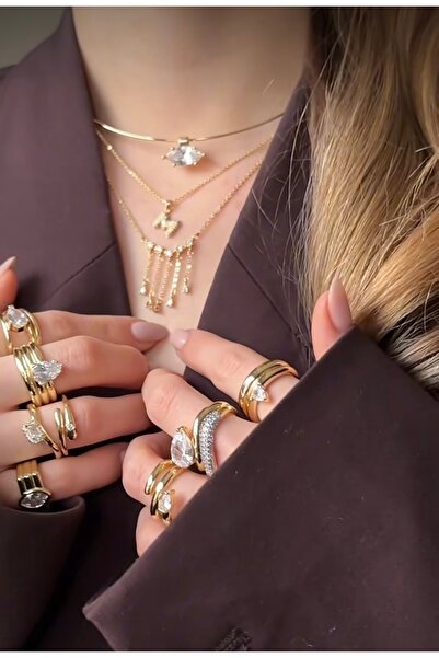 Xui Trend Model Pirinç Gold Renk Choker Zirkon Taşlı Kolye/ Damla Taş Minimal...