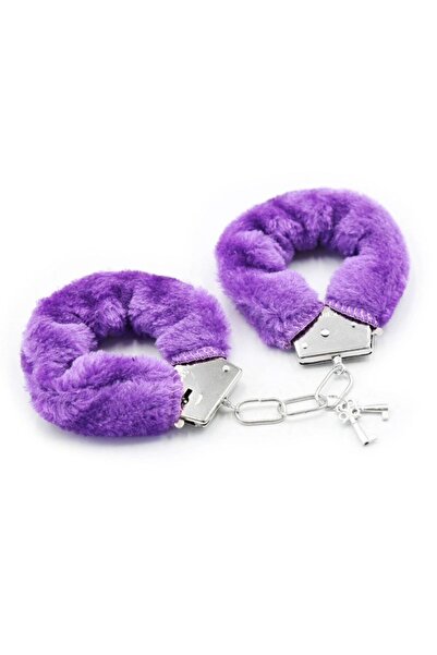 partidolu Halloween Oyun Amaçlı Anahtarlı Mor Renk Peluş Kaplama Metal Kelepçe