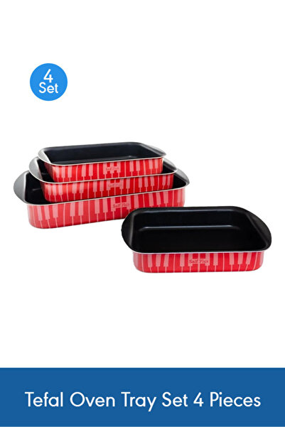 Saif Plus طقم صواني فرن تيفال 4 قطع - تصميم أحمر غير لاصق للخبز والتحميص والا...