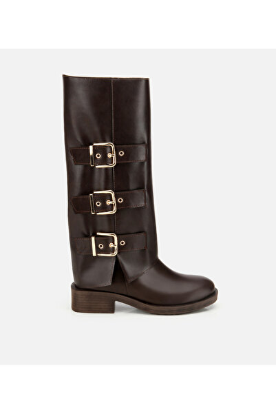 Hotiç Kadın Kahverengi Tokalı Düz Çizme