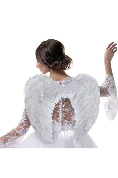 partidolu Beyaz Renkli Orta Boy Melek Kanadı Çocuk Yetişkin Uyumlu 58x42 cm G...