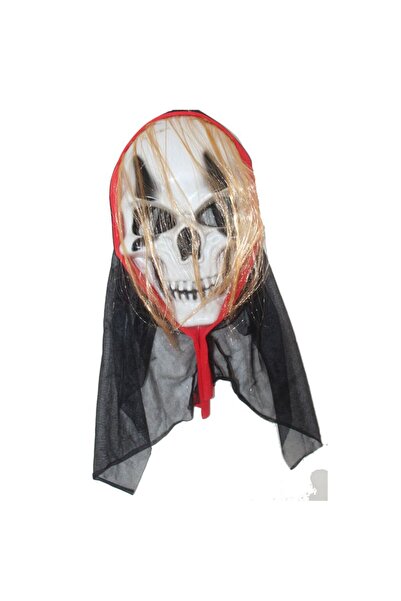 partidolu Kapüşonlu Altın Saçlı İskelet Kurukafa Şekilli Halloween Maskesi 23166