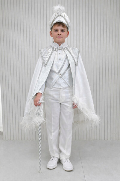 Rüyam Çocuk Giyim Omuzları Dilimli Gümüş Nakışlı Pelerin Sünnet Kıyafeti